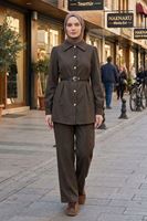 Ön Arka Pensli Pantolonlu Takım-Kahve