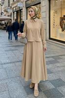 Omuz Pile Detay Saten Etekli Takım-Taş