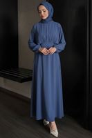 Bağlamalı İkili Elbise-İndigo