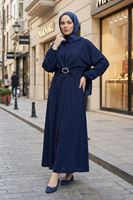 Önden Bağlamalı Aksesuar Detay İkili Elbise-Lacivert