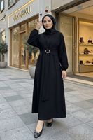 Önden Bağlamalı Aksesuar Detay İkili Elbise-Siyah