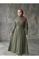 Kaplama Kemer Detay Elbise-Haki