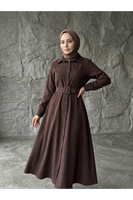 Kaplama Kemer Detay Elbise-Kahve