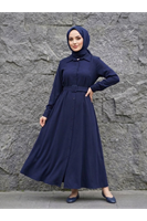 Kaplama Kemer Detay Elbise-Lacivert