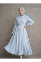 Kaplama Kemer Detay Elbise-Mavi