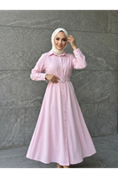 Kaplama Kemer Detay Elbise-Pembe