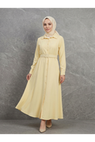 Kaplama Kemer Detay Elbise-Sarı