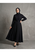 Kaplama Kemer Detay Elbise-Siyah