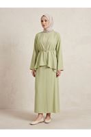 Aksesuar Detay İkili Elbise-YAĞ YEŞİLİ