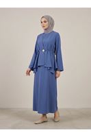 Aksesuar Detay İkili Elbise-İndigo