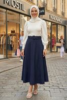 Kemerli Kloş Etek-Lacivert