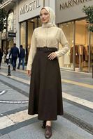 Kemerli Kloş Etek-Kahve