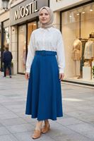 Kemerli Kloş Etek-İndigo