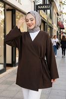 Yan Bağlamalı Atlas Tunik-Kahve