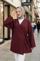 Yan Bağlamalı Atlas Tunik-Bordo