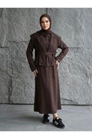 Yelekli İkili Elbise-Kahve