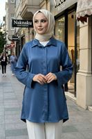 Yan Bağlamalı Saten Tunik-Petrol Mavisi