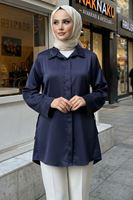 Yan Bağlamalı Saten Tunik-Lacivert