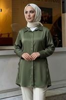 Yan Bağlamalı Saten Tunik-Haki