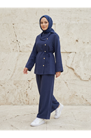 Çapraz Düğmeli Pantolonlu Takım-Lacivert