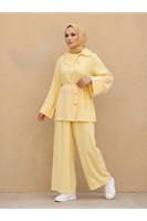 Çapraz Düğmeli Pantolonlu Takım-Sarı