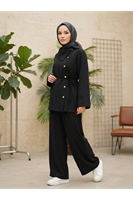 Çapraz Düğmeli Pantolonlu Takım-Siyah