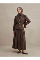 Ön Arka Pensli Kemer Detay Etekli Takım-Kahve