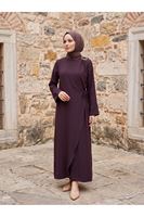 Omuz Pİle Toka DetayTensel  Elbise-Bordo