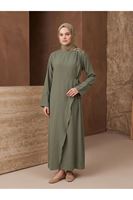 Omuz Pİle Toka DetayTensel  Elbise-Haki