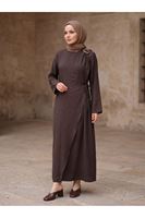 Omuz Pİle Toka DetayTensel  Elbise-Kahve