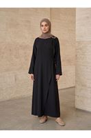 Omuz Pİle Toka DetayTensel  Elbise-Siyah