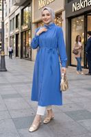 Arka Roba Omuz Pile Uzun Tunik-İndigo