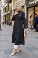 Arka Roba Omuz Pile Uzun Tunik-Siyah