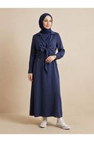 Yakalı Ön Bağlamalı İkili Elbise-Lacivert