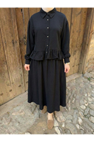 Büzgü Detay Etekli Takım-Siyah