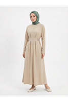 Önü Pensli Kuşak Aksesuar Detay Elbise-Taş