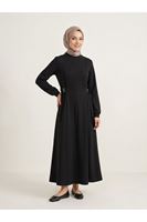 Kuşak Toka Detay Elbise-Siyah