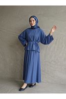 Arka Fermuarlı Etekli Takım-İndigo