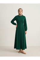 Kuşak Toka Detay Elbise-Zümrüt Yeşili