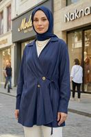Kadın Lacivert Kruvaze Yandan Bağlamalı Tesettür Tunik Şık Modern Ofis Günlük Kadın Tunik