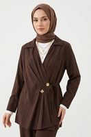 Kadın Kahve Kruvaze Yandan Bağlamalı Tesettür Tunik Şık Modern Ofis Günlük Kadın Tunik
