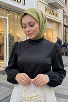Kadın Siyah  Arka Fermuar Detay Saten Tsettür Bluz Tunik 