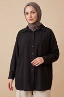 Kadın Siyah Tesettür Tunik Gömlek Düğmeli Rahat Kalıp Yazlık Kadın Trend Şık Tesettür Tunik