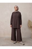 Cep Detay Pantolonlu Takım-Kahve