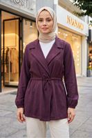 Kadın Bordo Tesettür Ceket Belden Bağcıklı Mevsimlik İnce Kumaş Rahat Kalıp Kadın Ceket
