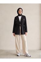 Çift Kapak Tünel Detay Ceket-Siyah