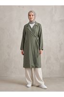 Yakalı Yandan Bağlamalı Kısa Ceket-Haki