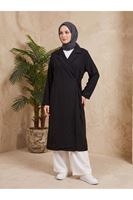 Yakalı Yandan Bağlamalı Kısa Ceket-Siyah