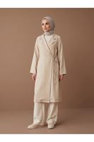 Yakalı Yandan Bağlamalı Kısa Ceket-Taş