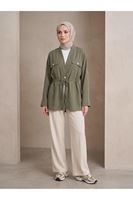 Çift Kapak Tünel Detay Ceket-Haki